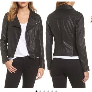 Black leather moto jacket